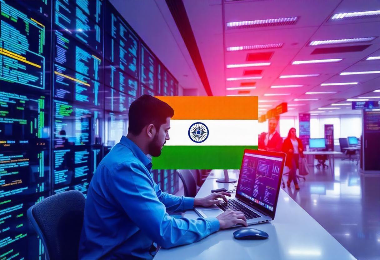 Map showing India as the leading global IT outsourcing destination with key statistics